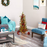 4’ Berry and Pine Artificial Christmas Tree with 100 Warm White Lights and Burlap Wrapped Base-Christmas Tree-Parc Decor