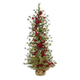 4’ Berry and Pine Artificial Christmas Tree with 100 Warm White Lights and Burlap Wrapped Base-Christmas Tree-Parc Decor