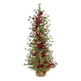 4’ Berry and Pine Artificial Christmas Tree with 100 Warm White Lights and Burlap Wrapped Base-Christmas Tree-Parc Decor