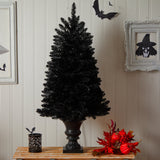 4’ Black Halloween Artificial Christmas Tree in Urn with 100 Orange LED Lights-Christmas Tree-Parc Decor