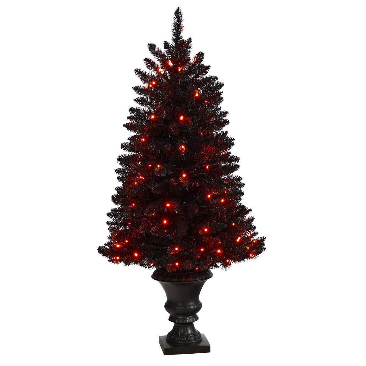 4’ Black Halloween Artificial Christmas Tree in Urn with 100 Orange LED Lights-Christmas Tree-Parc Decor
