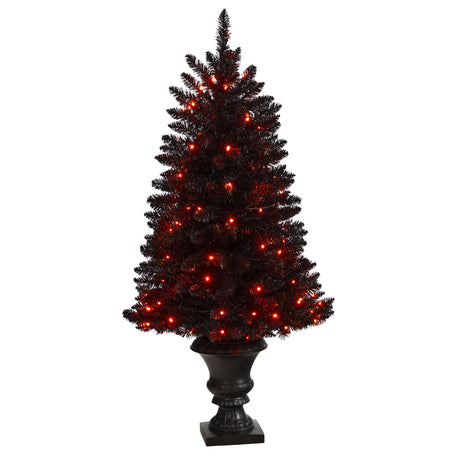 4’ Black Halloween Artificial Christmas Tree in Urn with 100 Orange LED Lights-Christmas Tree-Parc Decor