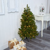 4' Cambridge Spruce Flat Back Artificial Christmas Tree with 100 Warm White (Multifunction) LED Lights and 221 Bendable Branches-Christmas Tree-Parc Decor