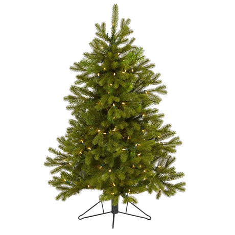 4' Cambridge Spruce Flat Back Artificial Christmas Tree with 100 Warm White (Multifunction) LED Lights and 221 Bendable Branches-Christmas Tree-Parc Decor