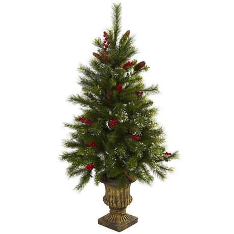 4’ Christmas Tree w/Berries, Pine Cones, LED Lights & Decorative Urn-Christmas Tree-Parc Decor