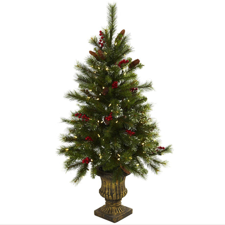 4’ Christmas Tree w/Berries, Pine Cones, LED Lights & Decorative Urn-Christmas Tree-Parc Decor
