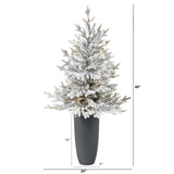 4’ Flocked Fraser Fir Artificial Christmas Tree with 200 Warm White Lights and 481 Bendable Branches in Gray Planter-Christmas Tree-Parc Decor