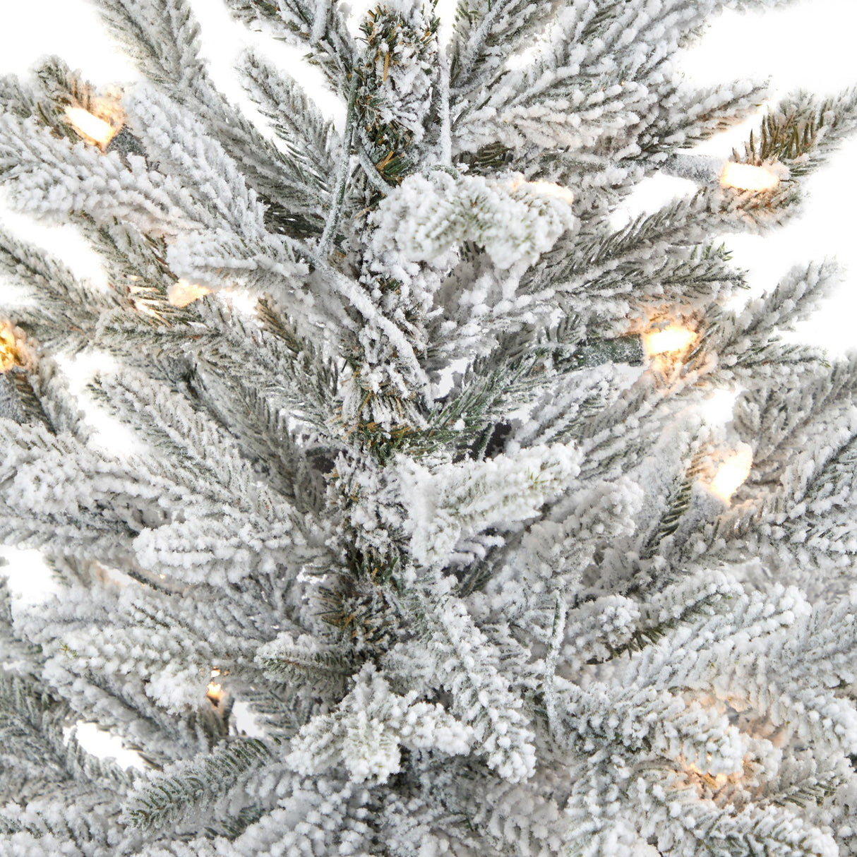 4’ Flocked Fraser Fir Artificial Christmas Tree with 200 Warm White Lights and 481 Bendable Branches in Gray Planter-Christmas Tree-Parc Decor