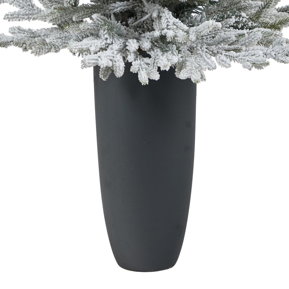 4’ Flocked Fraser Fir Artificial Christmas Tree with 200 Warm White Lights and 481 Bendable Branches in Gray Planter-Christmas Tree-Parc Decor