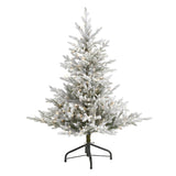 4’ Flocked Fraser Fir Artificial Christmas Tree with 300 Warm White Lights and 967 Bendable Branches-Christmas Tree-Parc Decor