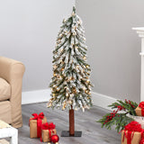 4’ Flocked Grand Alpine Artificial Christmas Tree with 100 Lights and 361 Branches on Natural Trunk-Christmas Tree-Parc Decor