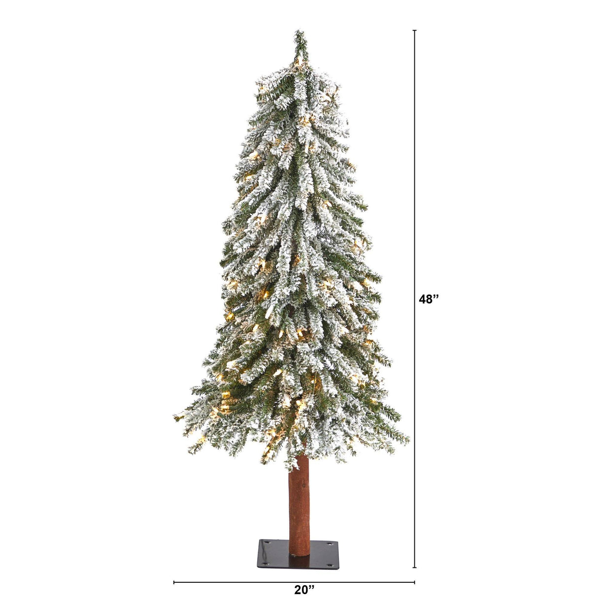 4’ Flocked Grand Alpine Artificial Christmas Tree with 100 Lights and 361 Branches on Natural Trunk-Christmas Tree-Parc Decor
