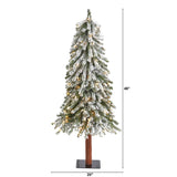 4’ Flocked Grand Alpine Artificial Christmas Tree with 100 Lights and 361 Branches on Natural Trunk-Christmas Tree-Parc Decor