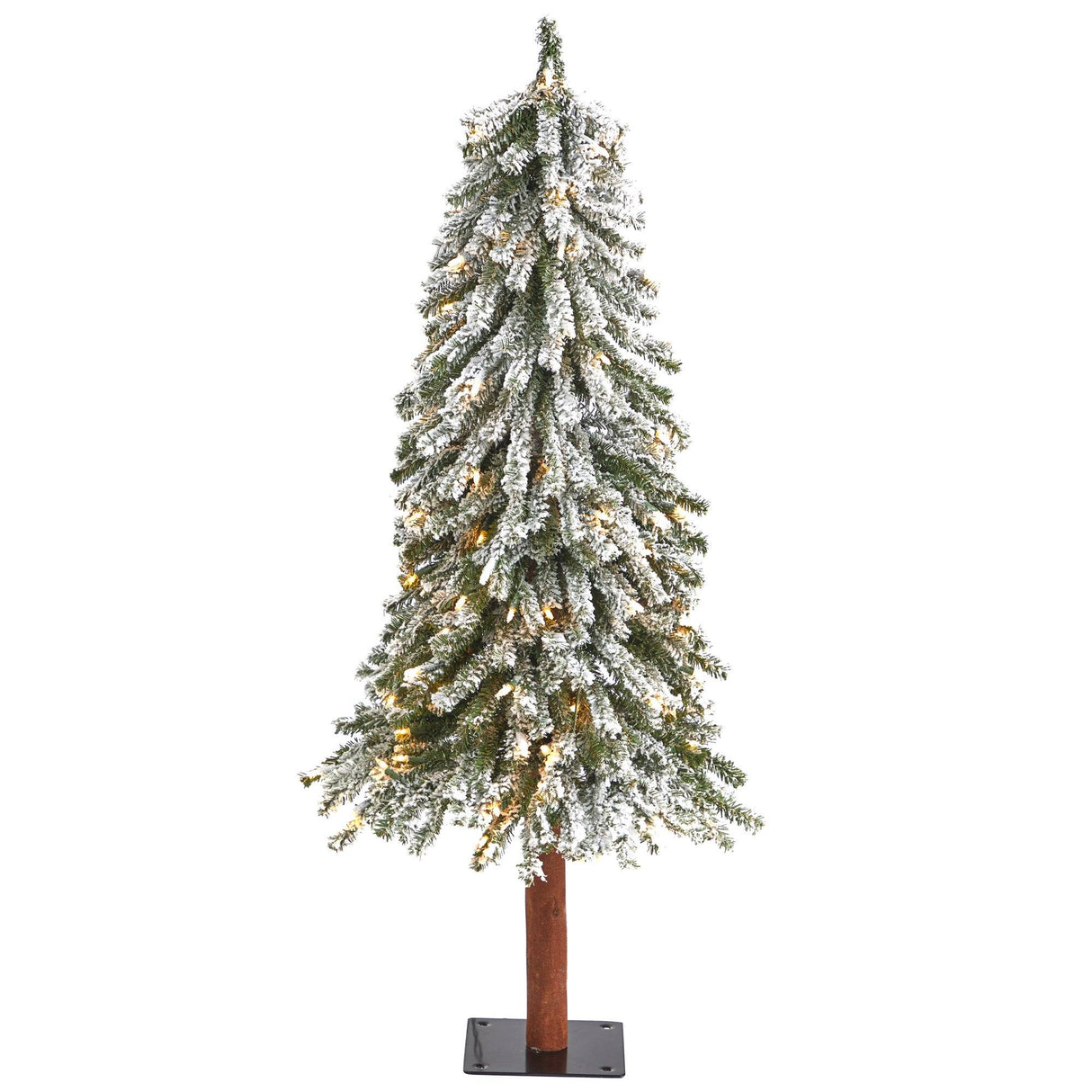 4’ Flocked Grand Alpine Artificial Christmas Tree with 100 Lights and 361 Branches on Natural Trunk-Christmas Tree-Parc Decor