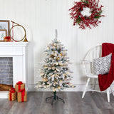 4’ Flocked Livingston Fir Artificial Christmas Tree with Pine Cones and 150 Clear Warm LED Lights-Christmas Tree-Parc Decor