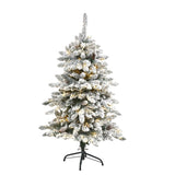 4’ Flocked Livingston Fir Artificial Christmas Tree with Pine Cones and 150 Clear Warm LED Lights-Christmas Tree-Parc Decor
