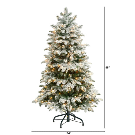 4’ Flocked North Carolina Fir Christmas Tree with 250 Warm White Lights and 779 Bendable Branches-Christmas Tree-Parc Decor