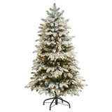 4’ Flocked North Carolina Fir Christmas Tree with 250 Warm White Lights and 779 Bendable Branches-Christmas Tree-Parc Decor
