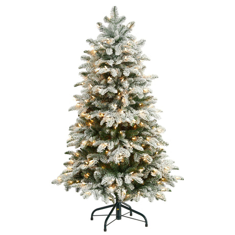 4’ Flocked North Carolina Fir Christmas Tree with 250 Warm White Lights and 779 Bendable Branches-Christmas Tree-Parc Decor