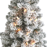 4’ Flocked Pencil Artificial Christmas Tree with 100 Clear Lights and 216 Bendable Branches-Christmas Tree-Parc Decor
