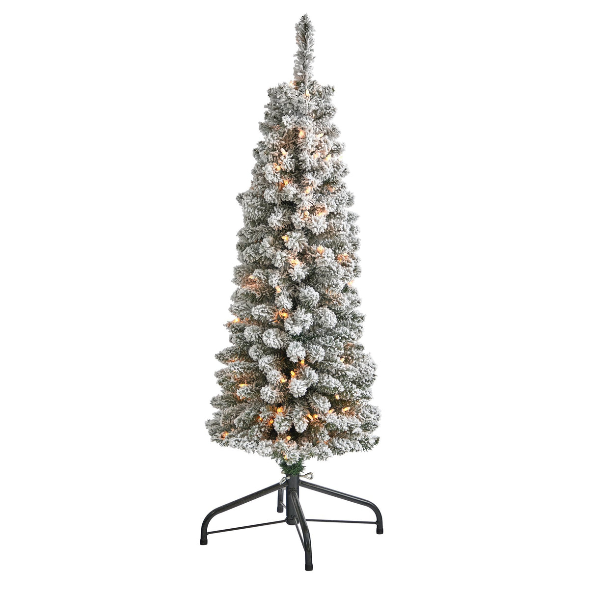 4’ Flocked Pencil Artificial Christmas Tree with 100 Clear Lights and 216 Bendable Branches-Christmas Tree-Parc Decor