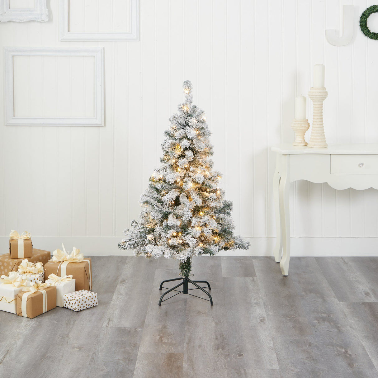 4' Flocked Rock Springs Spruce Artificial Christmas Tree with 100 Clear LED Lights-Christmas Tree-Parc Decor