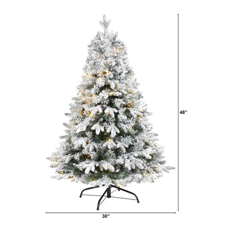 4' Flocked Vermont Mixed Pine Artificial Christmas Tree with 100 Clear LED Lights-Christmas Tree-Parc Decor
