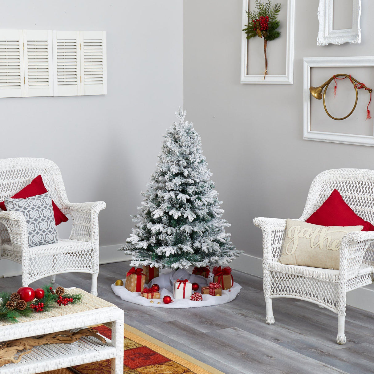 4' Flocked Vermont Mixed Pine Artificial Christmas Tree with 100 Clear LED Lights-Christmas Tree-Parc Decor