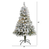 4' Flocked White River Mountain Pine Artificial Christmas Tree with Pinecones and 100 Clear LED Lights-Christmas Tree-Parc Decor