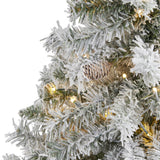 4' Flocked White River Mountain Pine Artificial Christmas Tree with Pinecones and 100 Clear LED Lights-Christmas Tree-Parc Decor