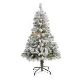 4' Flocked White River Mountain Pine Artificial Christmas Tree with Pinecones and 100 Clear LED Lights-Christmas Tree-Parc Decor