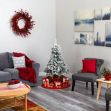 4' Flocked White River Mountain Pine Artificial Christmas Tree with Pinecones-Christmas Tree-Parc Decor