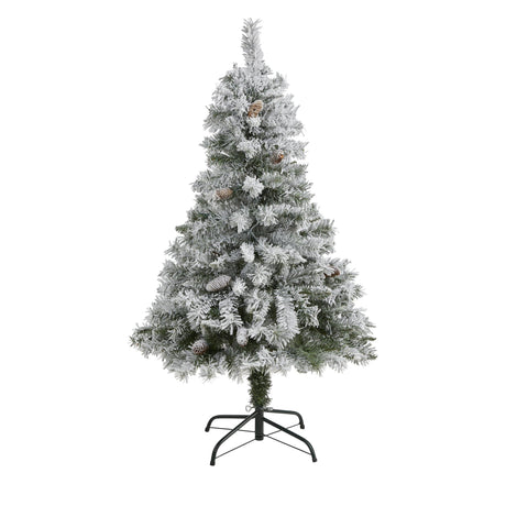 4' Flocked White River Mountain Pine Artificial Christmas Tree with Pinecones-Christmas Tree-Parc Decor