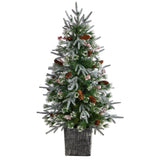 4' Frosted Artificial Christmas Tree Pre-Lit with 105 lights in Decorative Planter-Christmas Tree-Parc Decor