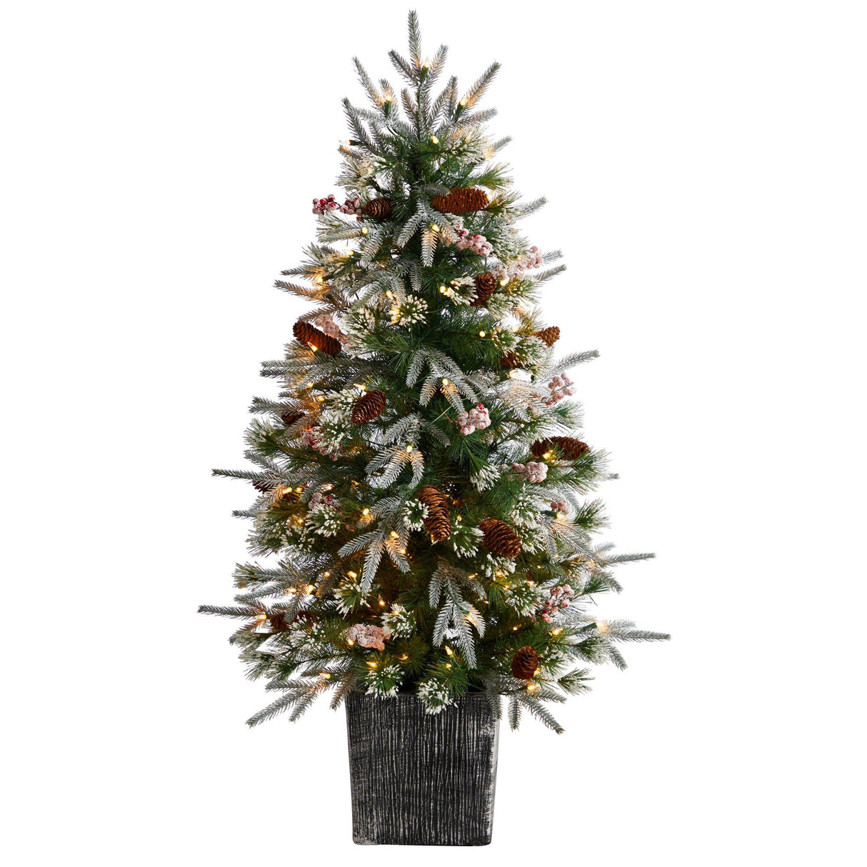 4' Frosted Artificial Christmas Tree Pre-Lit with 105 lights in Decorative Planter-Christmas Tree-Parc Decor