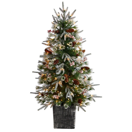 4' Frosted Artificial Christmas Tree Pre-Lit with 105 lights in Decorative Planter-Christmas Tree-Parc Decor