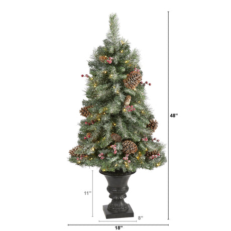 4’ Frosted Pine, Pinecone and Berries Artificial Christmas Tree with 100 Clear LED Lights in Decorative Urn-Christmas Tree-Parc Decor
