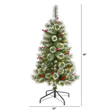 4’ Frosted Swiss Pine Artificial Christmas Tree with 100 Clear LED Lights and Berries-Christmas Tree-Parc Decor