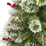 4’ Frosted Swiss Pine Artificial Christmas Tree with 100 Clear LED Lights and Berries-Christmas Tree-Parc Decor