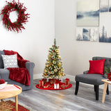 4’ Frosted Swiss Pine Artificial Christmas Tree with 100 Clear LED Lights and Berries-Christmas Tree-Parc Decor