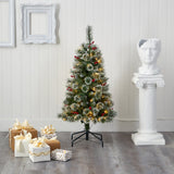 4’ Frosted Swiss Pine Artificial Christmas Tree with 100 Clear LED Lights and Berries-Christmas Tree-Parc Decor
