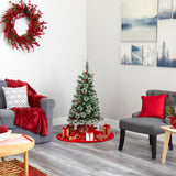 4’ Frosted Swiss Pine Artificial Christmas Tree with 100 Clear LED Lights and Berries-Christmas Tree-Parc Decor