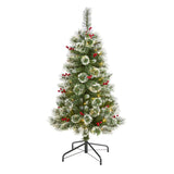4’ Frosted Swiss Pine Artificial Christmas Tree with 100 Clear LED Lights and Berries-Christmas Tree-Parc Decor