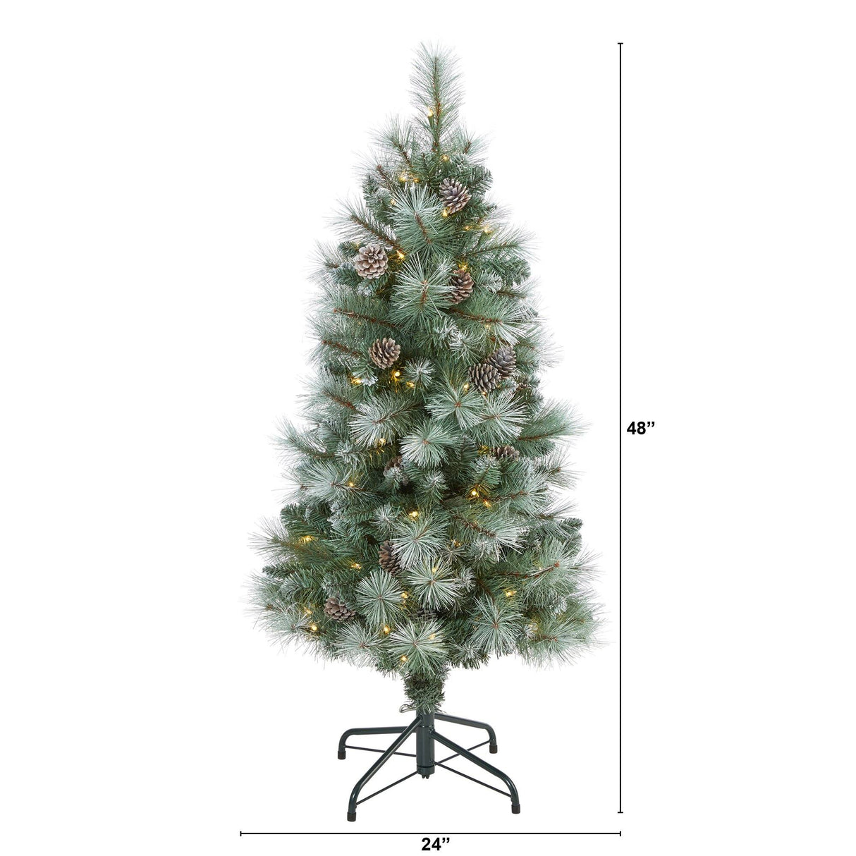 4’ Frosted Tip British Columbia Mountain Pine Artificial Christmas Tree with 100 Clear Lights, Pine Cones and 228 Bendable Branches-Christmas Tree-Parc Decor
