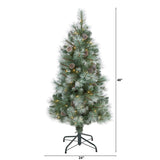 4’ Frosted Tip British Columbia Mountain Pine Artificial Christmas Tree with 100 Clear Lights, Pine Cones and 228 Bendable Branches-Christmas Tree-Parc Decor
