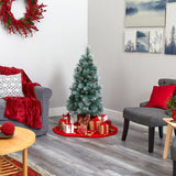 4’ Frosted Tip British Columbia Mountain Pine Artificial Christmas Tree with 100 Clear Lights, Pine Cones and 228 Bendable Branches-Christmas Tree-Parc Decor