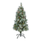 4’ Frosted Tip British Columbia Mountain Pine Artificial Christmas Tree with 100 Clear Lights, Pine Cones and 228 Bendable Branches-Christmas Tree-Parc Decor