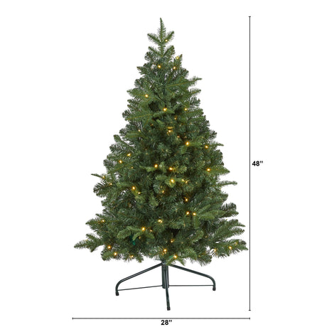 4’ Grand Teton Spruce Flat Back Artificial Christmas Tree with 90 Clear LED Lights and 369 Bendable Branches-Christmas Tree-Parc Decor