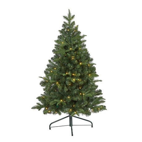 4’ Grand Teton Spruce Flat Back Artificial Christmas Tree with 90 Clear LED Lights and 369 Bendable Branches-Christmas Tree-Parc Decor
