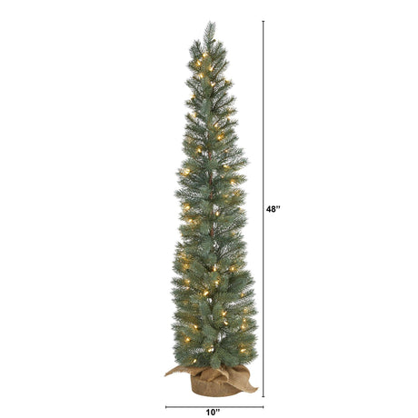 4’ Green Pine Artificial Christmas Tree with 70 Warm White Lights Set in a Burlap Base-Christmas Tree-Parc Decor
